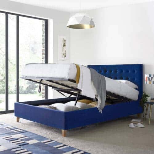 Zayne Blue Velvet Ottoman Bed