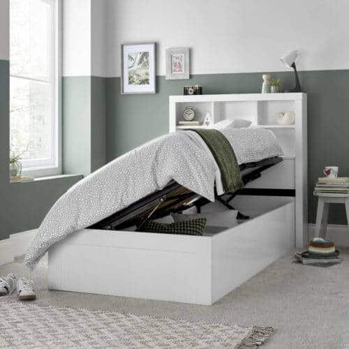 Nova White Wooden Ottoman Storage Bed (Side-Lift)