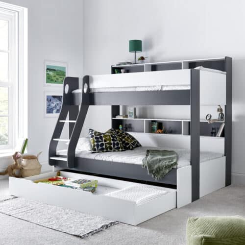 Mason Grey and White Storage Triple Sleeper Bunk Bed