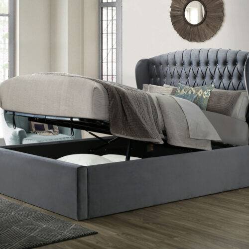 Arden Grey Velvet Ottoman Bed