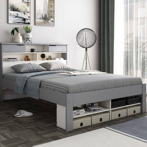 Elliot Grey and White Wooden Bed