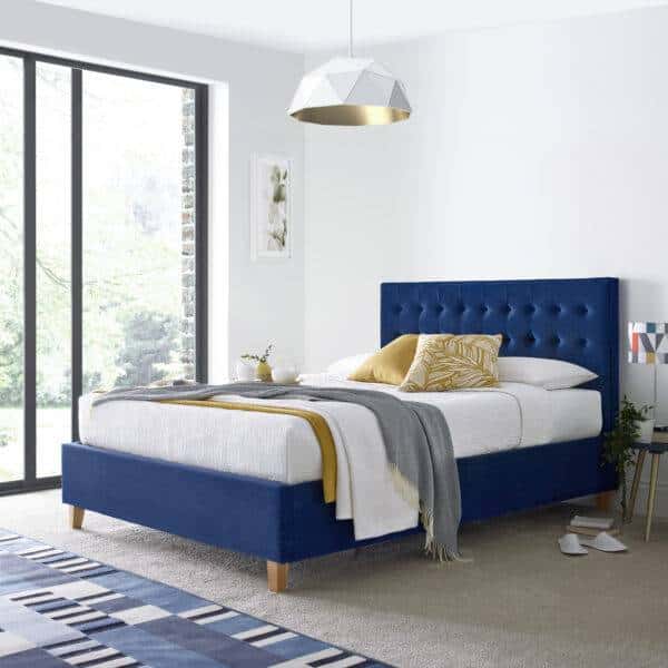 Zayne Blue Velvet Ottoman Bed