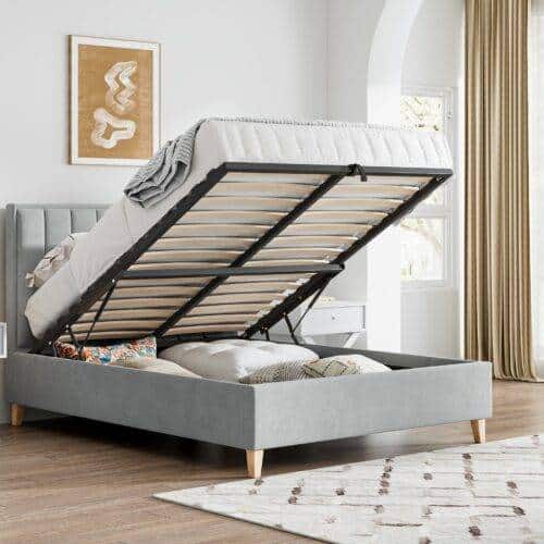 Nolan Grey Velvet Ottoman Bed
