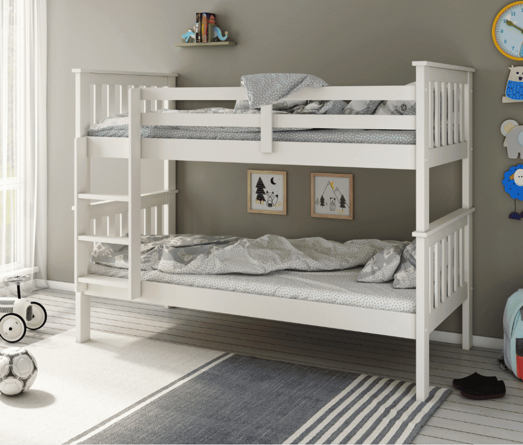 white bunk bed